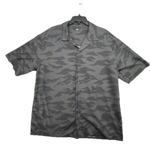 UNIQLO Mens Button‎ Up Camo Shirt Large Black Short Sleeve Collared